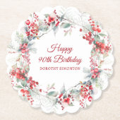 Elegante Winter Berry Botanische 90e verjaardag Kartonnen Onderzetters (Voorkant)