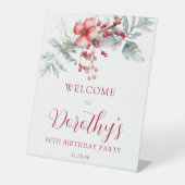 Elegante Winter Berry Botanische 90e verjaardag Reclamebord Met Voetstuk (Voorkant)