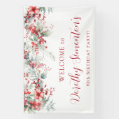 Elegante Winter Berry Botanische 90ste Verjaardags Spandoek (Verticaal)