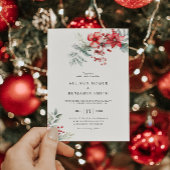 Elegante Winter Berry Poinsettia Bruiloft Kaart