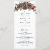 Elegante winter bessen dennenappel kerst bruiloft programmakaart (Voorkant)