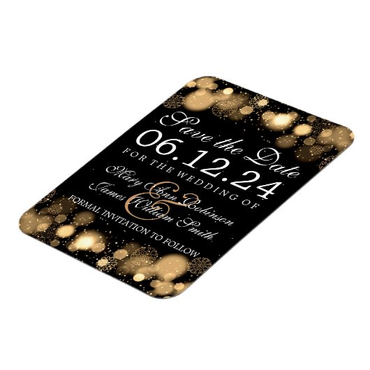 Elegante winter Bewaar de datum Gouden Lichten Magneet (Linkerzijde)