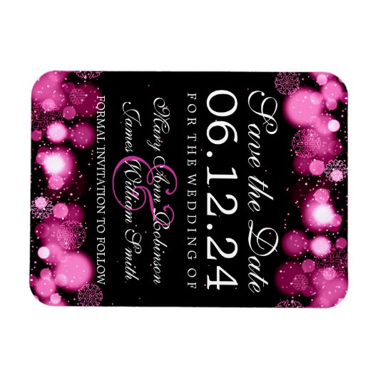 Elegante winter Bewaar de datum Roze Lichten Magneet (Horizontaal)