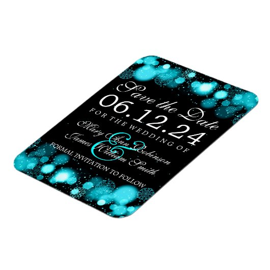 Elegante winter Bewaar de datum Turquoise Lights Magneet (Linkerzijde)