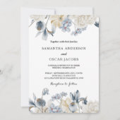 Elegante Winter Blauwe En Witte Bloemen Kaart (Voorkant)