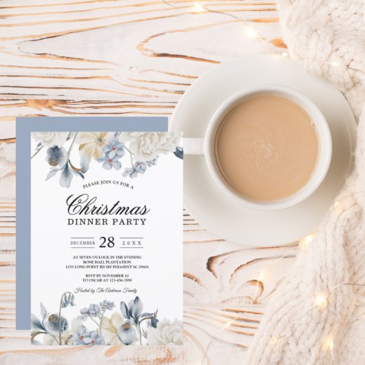 Elegante Winter Blauwe En Witte Bloemen Kaart