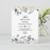 Elegante Winter Blauwe En Witte Bloemen Kaart (Staand voorkant)