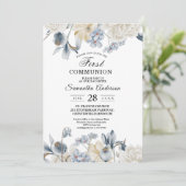 Elegante Winter Blauwe En Witte Bloemen Kaart (Staand voorkant)