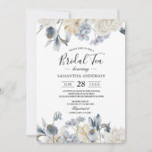 Elegante Winter Blauwe En Witte Bloemen Kaart (Voorkant)