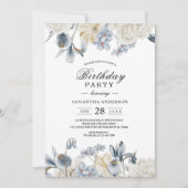 Elegante Winter Blauwe En Witte Bloemen Kaart (Voorkant)