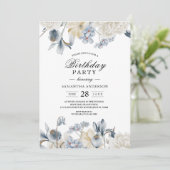 Elegante Winter Blauwe En Witte Bloemen Kaart (Staand voorkant)