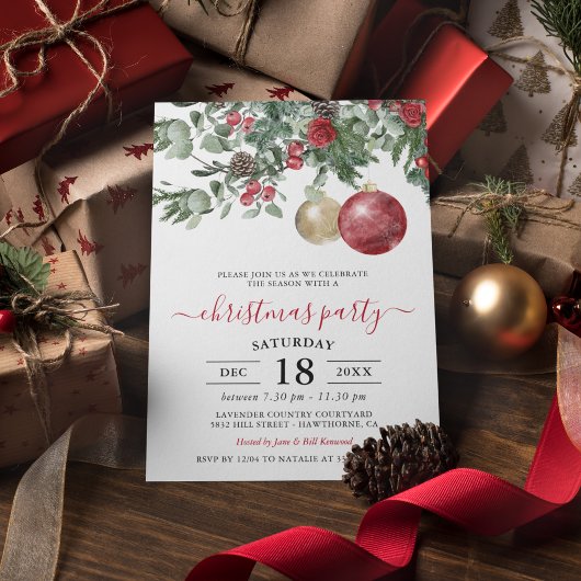 Elegante Winter Bloem Kerstfeest Uitnodiging