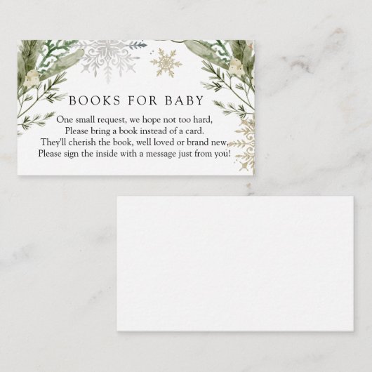 Elegante Winter Bloemen Boeken voor Baby Verzoek Informatiekaartje (Voorkant / Achterkant)
