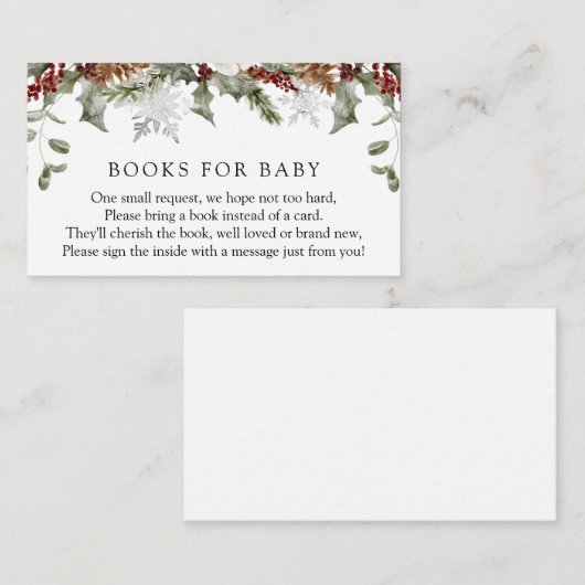 Elegante Winter Bloemen Boeken voor Baby Verzoek Informatiekaartje (Voorkant / Achterkant)