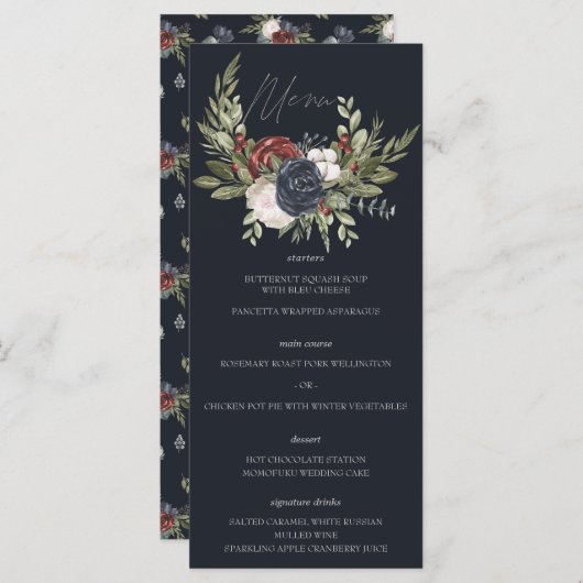 Elegante Winter Bloemen Boho Botanische Bruiloft M Menu (Voorkant / Achterkant)