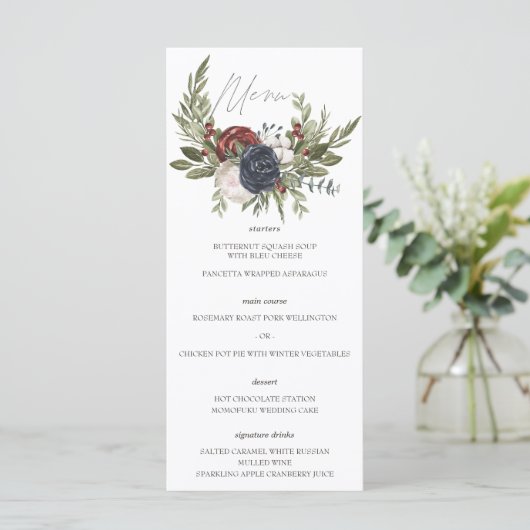 Elegante Winter Bloemen Boho Botanische Bruiloft M Menu (Staand voorkant)