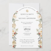 Elegante Winter Bloemen Boog Vormig Huwelijk Kaart (Voorkant)