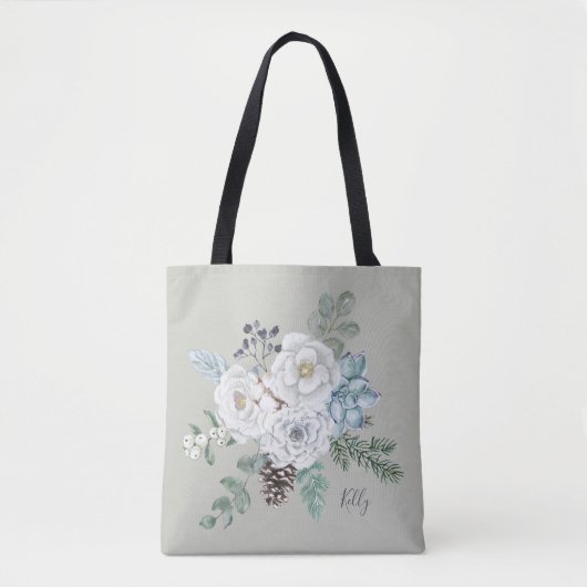 Elegante Winter Bloemen Botanisch Boeket Bruidsmei Tote Bag (Voorkant)