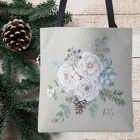 Elegante Winter Bloemen Botanisch Boeket Bruidsmei Tote Bag