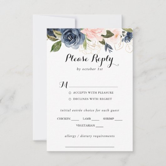 Elegante Winter Bloemen Bruiloft Menu Keuze RSVP (Voorkant)