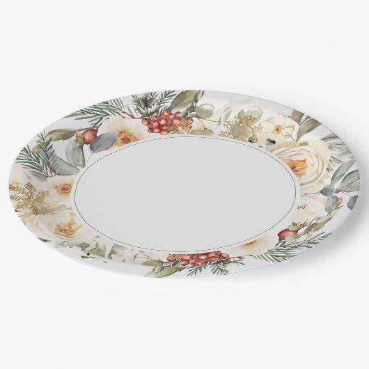 Elegante Winter Bloemen Bruiloft Papieren Bordje (Gekanteld)