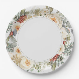 Elegante Winter Bloemen Bruiloft Papieren Bordje