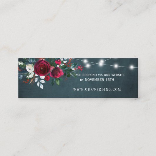 Elegante winter bloemen bruiloft website RSVP inse Mini Visitekaartje (Voorkant)