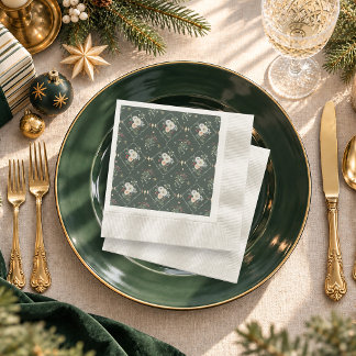 Elegante Winter Bloemen Donkergroen Kerstmis Servet