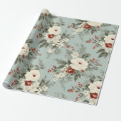 Elegante Winter Bloemen Frosted White & Crimson Cadeaupapier (Uitgerold)