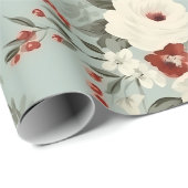 Elegante Winter Bloemen Frosted White & Crimson Cadeaupapier (Rol Hoek)