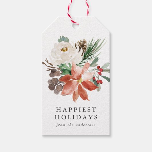 Elegante winter bloemen gepersonaliseerde vakantie cadeaulabel (Voorkant)