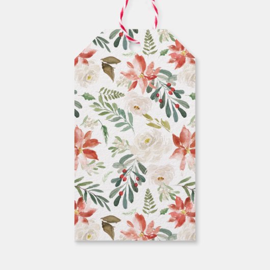 Elegante winter bloemen gepersonaliseerde vakantie cadeaulabel (Achterkant)