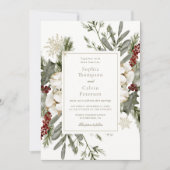 Elegante Winter Bloemen Huwelijksuitnodiging Kaart (Voorkant)