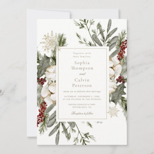 Elegante Winter Bloemen Huwelijksuitnodiging Kaart (Voorkant)