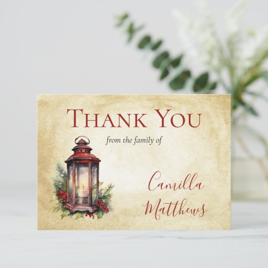 Elegante Winter Bloemen Kaars Rouw Dank u Bedankkaart (Staand voorkant)