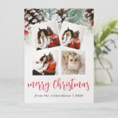 Elegante winter Bloemen Kerstmis Familie 5 Foto Feestdagenkaart (Staand voorkant)