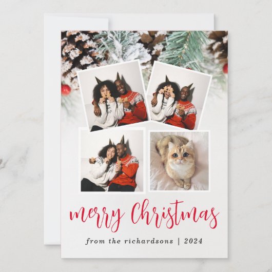 Elegante winter Bloemen Kerstmis Familie 5 Foto Feestdagenkaart (Voorkant)