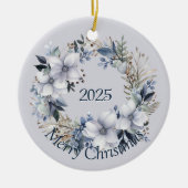 Elegante Winter Bloemen Kerstmis Keramisch Ornament (Voorkant)