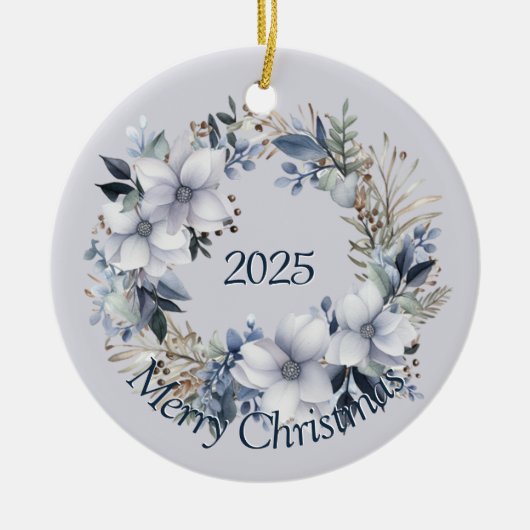 Elegante Winter Bloemen Kerstmis Keramisch Ornament (Voorkant)