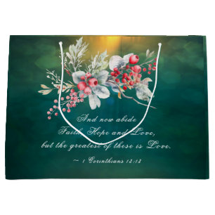 Elegante Winter Bloemen op Groene Bijbel Bruiloft Groot Cadeauzakje