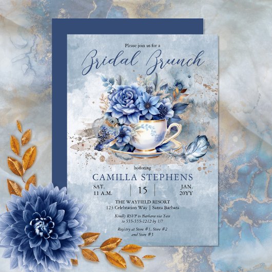 Elegante Winter Bloemen Teacup Bridal Brunch Kaart