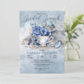 Elegante Winter Bloemen Teacup Bridal Brunch Kaart (Staand voorkant)