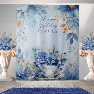 Elegante Winter Bloemen Theekopje Verjaardags-Thee Wandkleed