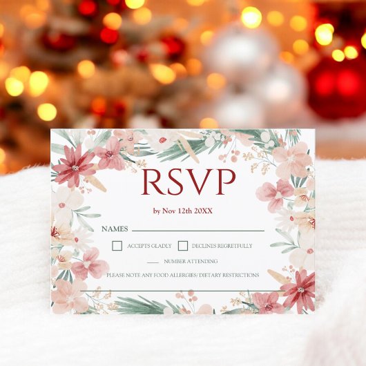 Elegante Winter Bloemen Zachte Waterverf bruiloft  RSVP Kaartje