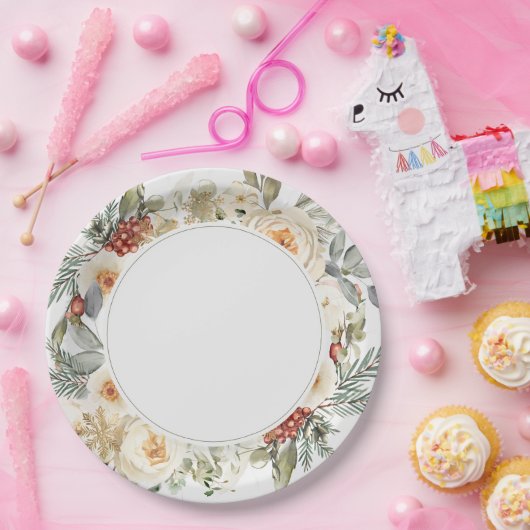 Elegante winter bloemenbruiloft papieren bordje (Feest)
