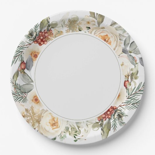 Elegante winter bloemenbruiloft papieren bordje (Voorkant)