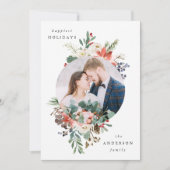 Elegante Winter Bloemencirkel Frame Foto Feestdagenkaart (Voorkant)
