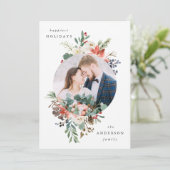 Elegante Winter Bloemencirkel Frame Foto Feestdagenkaart (Staand voorkant)