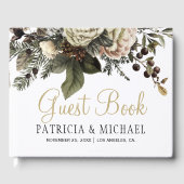 Elegante winter bloemengoud typografie bruiloft gastenboek (Voorkant)