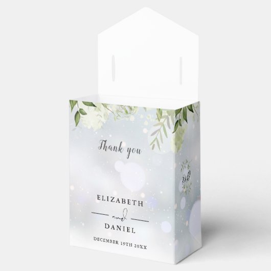 Elegante winter bloemengroen bruiloft bedankdoosjes (Geopend)